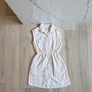 Japna Dress Womens S Beige Striped Sleeveless Button Front Shirt Slip Nautical